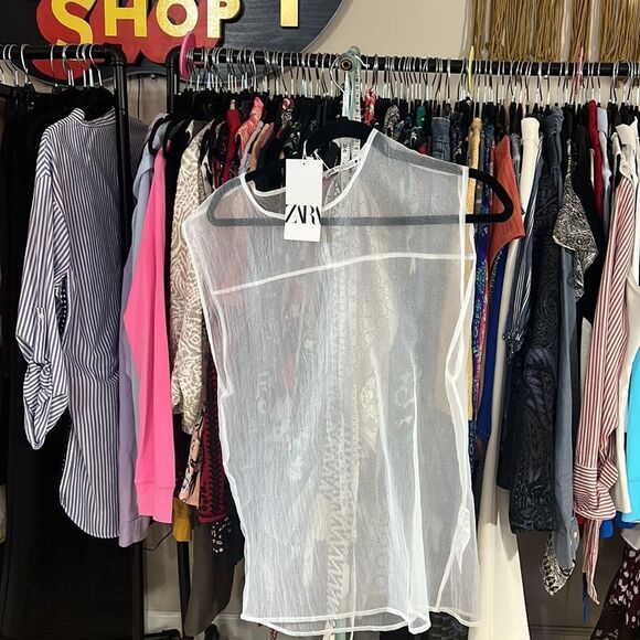 New ZARA | ORGANZA TOP White Sheer - Picture 3 of 3